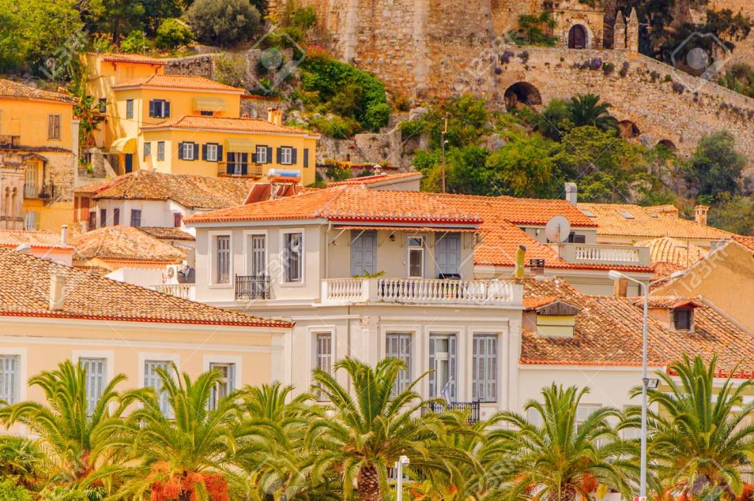 Architecture of Nafplio, a seaport town in the Peloponnese in Greece